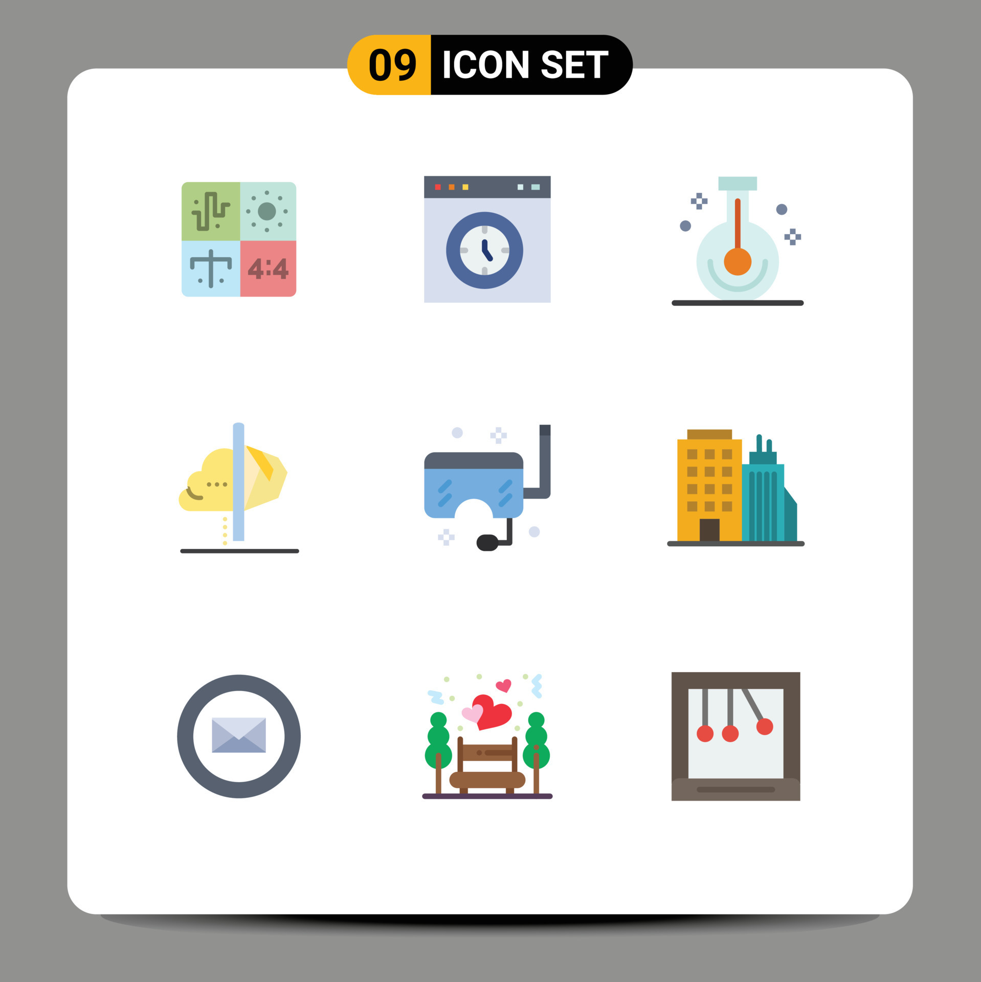 Editable Vector Line Pack of 9 Simple Flat Colors of imagination