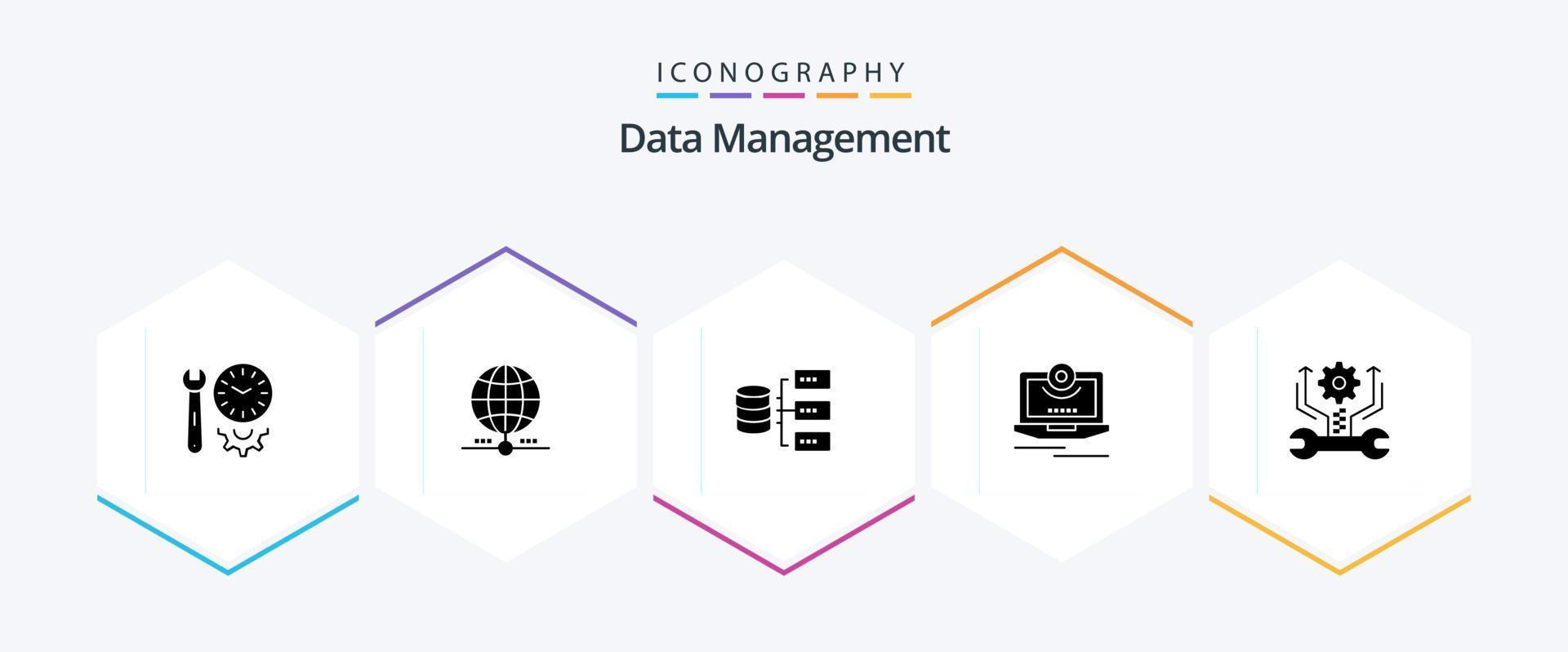 Data Management 25 Glyph icon pack including . base . globe . servers . vector