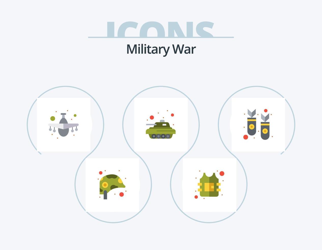 militar guerra plano icono paquete 5 5 icono diseño. nuclear. guerra. aeronave. vehículo. Ejército tanque vector