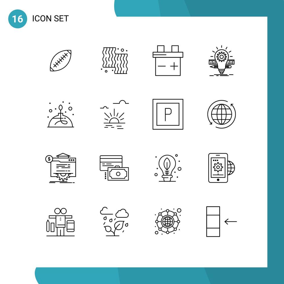 16 Universal Outlines Set for Web and Mobile Applications pencil idea beef deveopment battery Editable Vector Design Elements