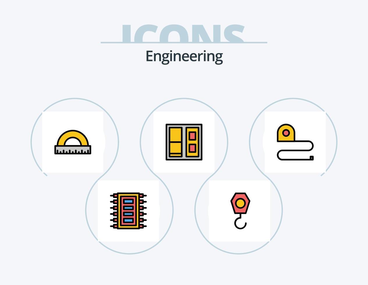 Ingenieria línea lleno icono paquete 5 5 icono diseño. . . casco. puerta. edificio vector