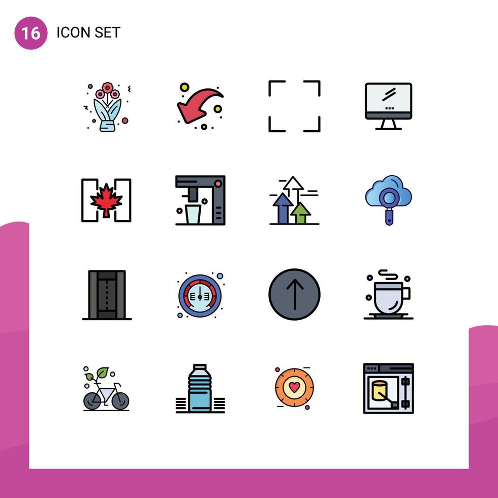 Modern Set of 16 Flat Color Filled Lines and symbols such as autumn pc full imac monitor Editable Creative Vector Design Elements