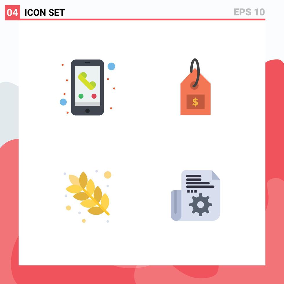 Set of 4 Commercial Flat Icons pack for call food smart phone label nutrition Editable Vector Design Elements