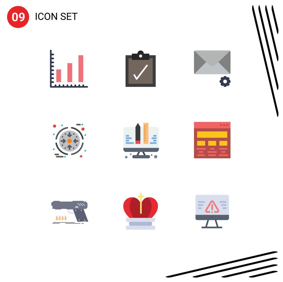 Modern Set of 9 Flat Colors Pictograph of graphic web business planning coding Editable Vector Design Elements