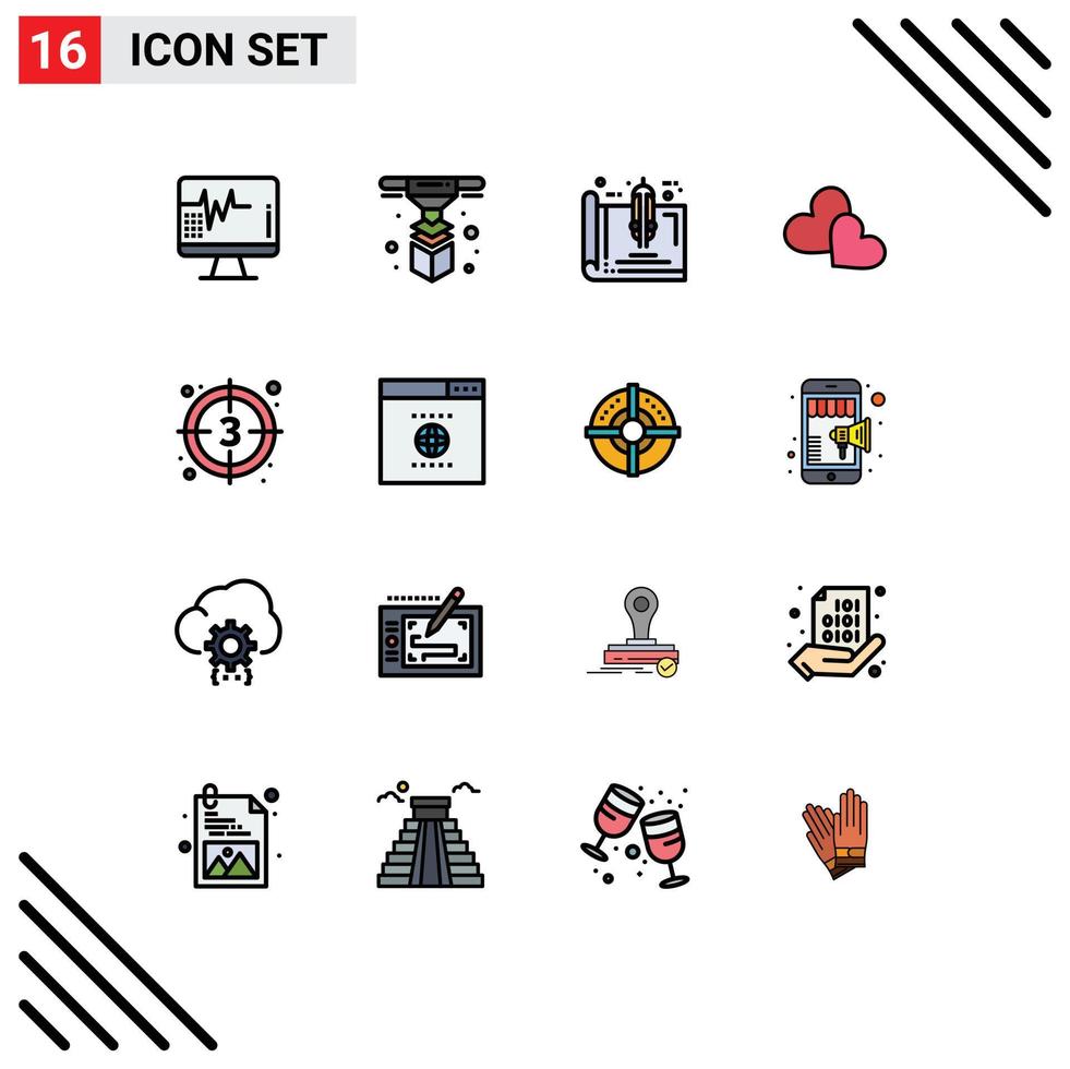 Universal Icon Symbols Group of 16 Modern Flat Color Filled Lines of countdown loves tools love plan Editable Creative Vector Design Elements