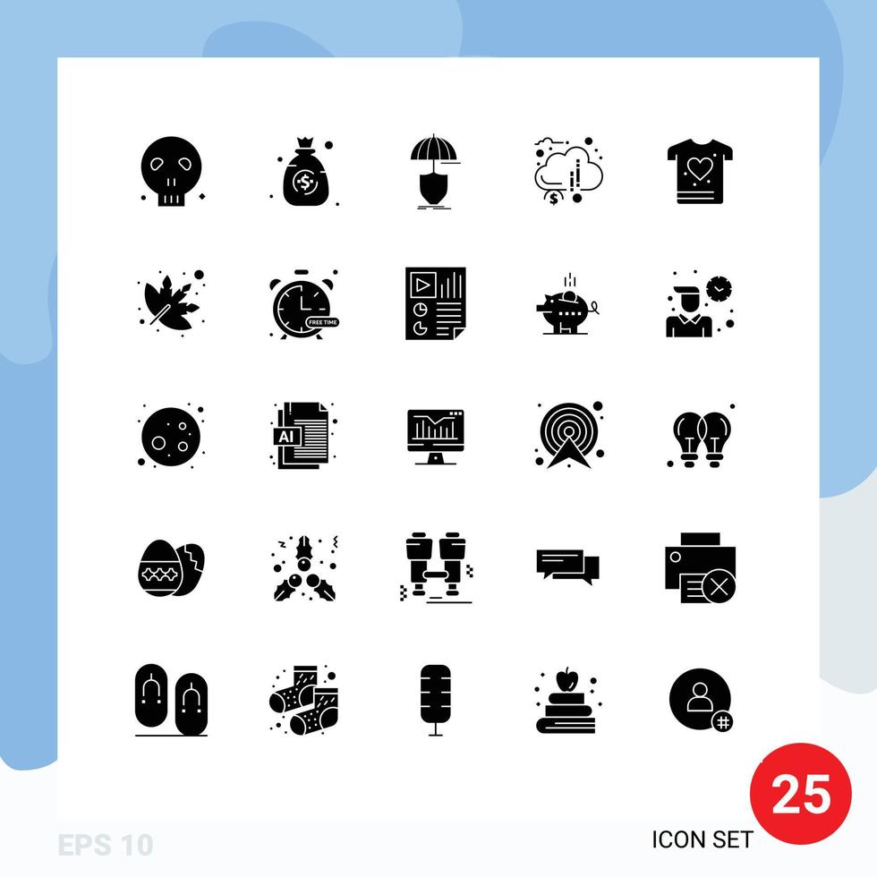 Group of 25 Modern Solid Glyphs Set for gym financial protection donation crowd funding Editable Vector Design Elements