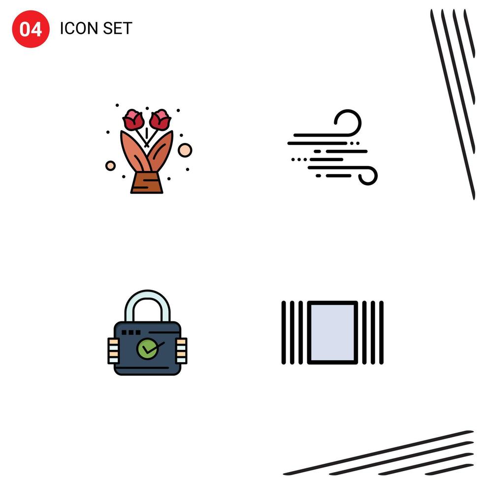 4 Thematic Vector Filledline Flat Colors and Editable Symbols of flower security blow spring cover Editable Vector Design Elements