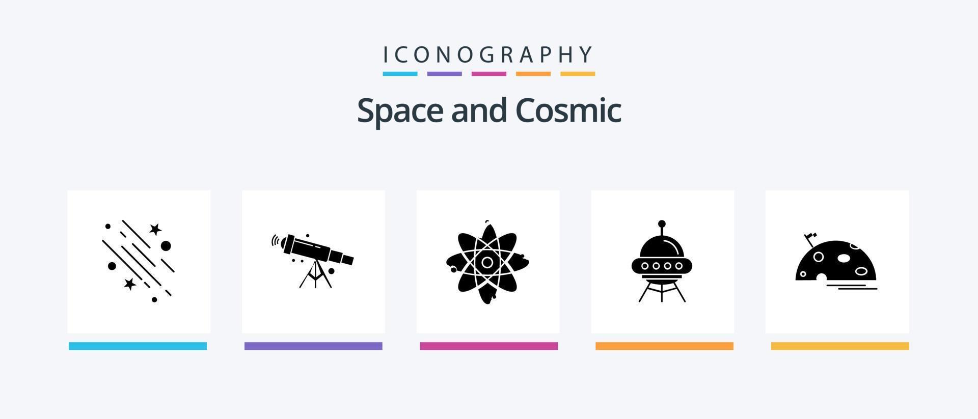 Space Glyph 5 Icon Pack Including ship. space ship. view. science. molecule. Creative Icons Design vector