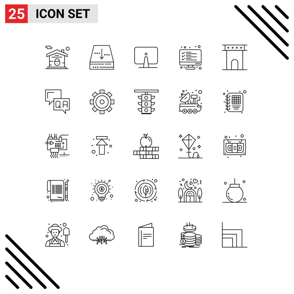 Set of 25 Modern UI Icons Symbols Signs for result data back computer monitor Editable Vector Design Elements
