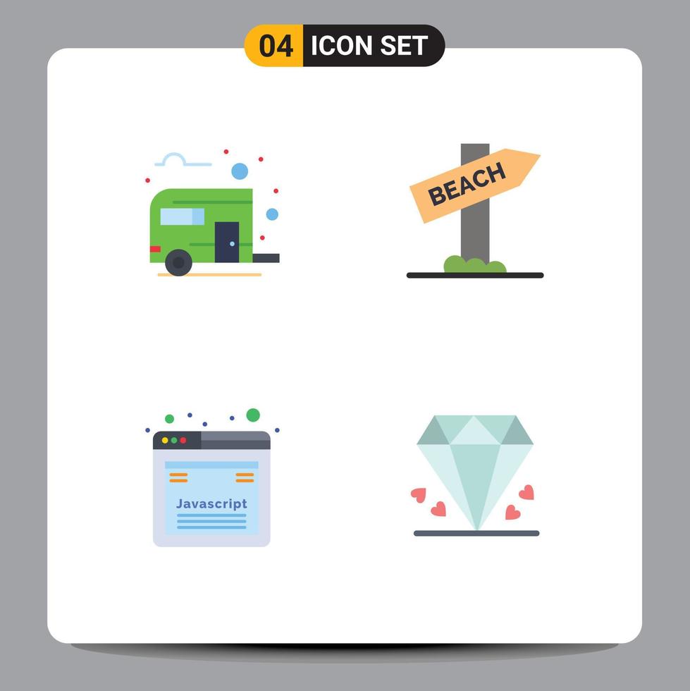 Pack of 4 Modern Flat Icons Signs and Symbols for Web Print Media such as bus design camping sign javascript Editable Vector Design Elements