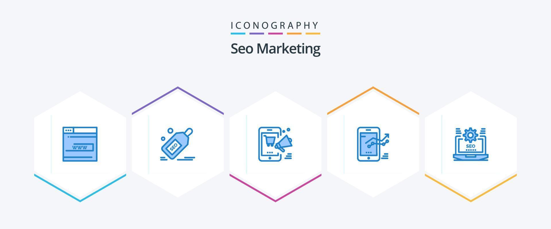 seo márketing 25 azul icono paquete incluso móvil. cuadro. descuento. en línea. compras vector