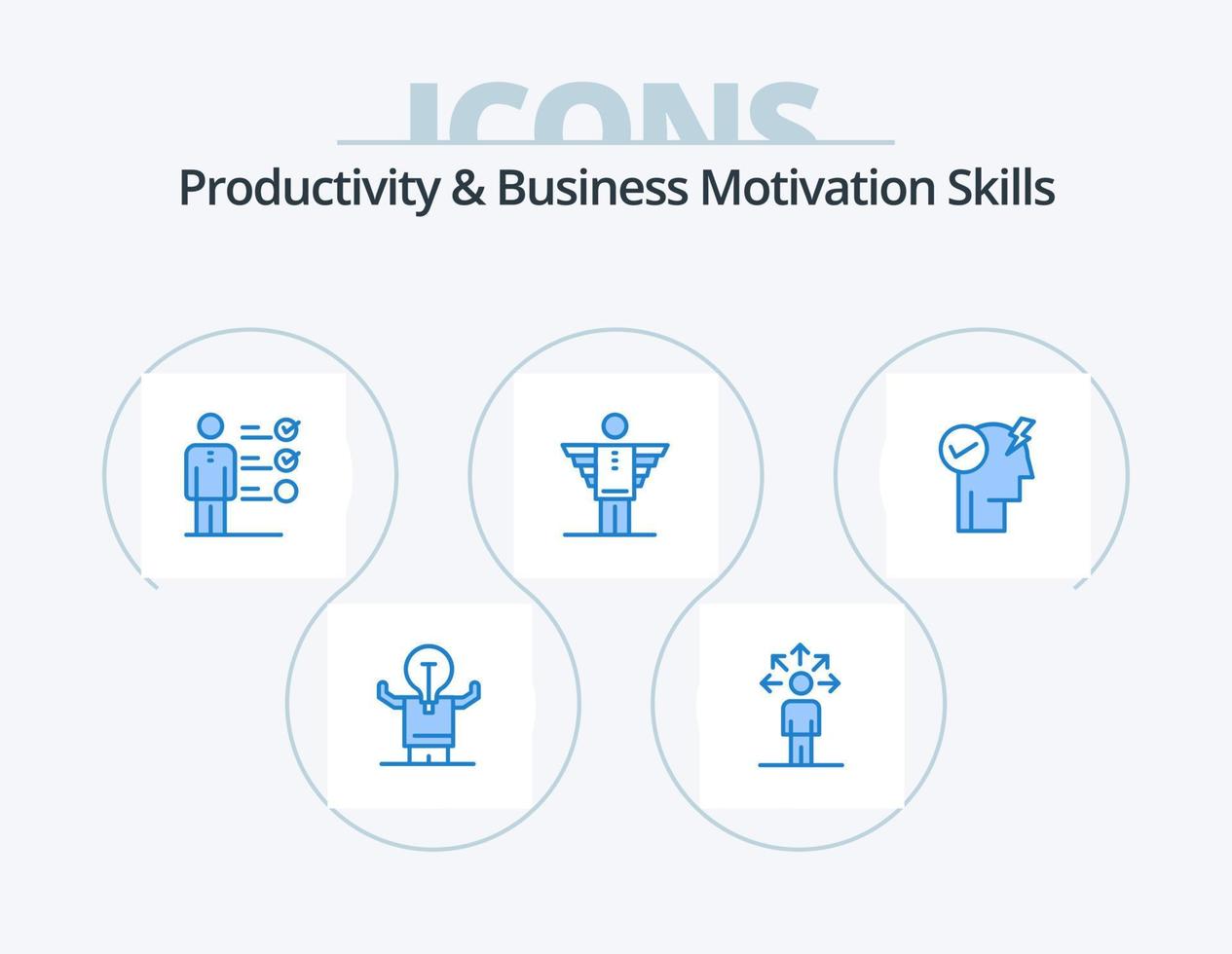 productividad y negocio motivación habilidades azul icono paquete 5 5 icono diseño. inversor. carrera profesional. humano. negocio. profesional capacidad vector