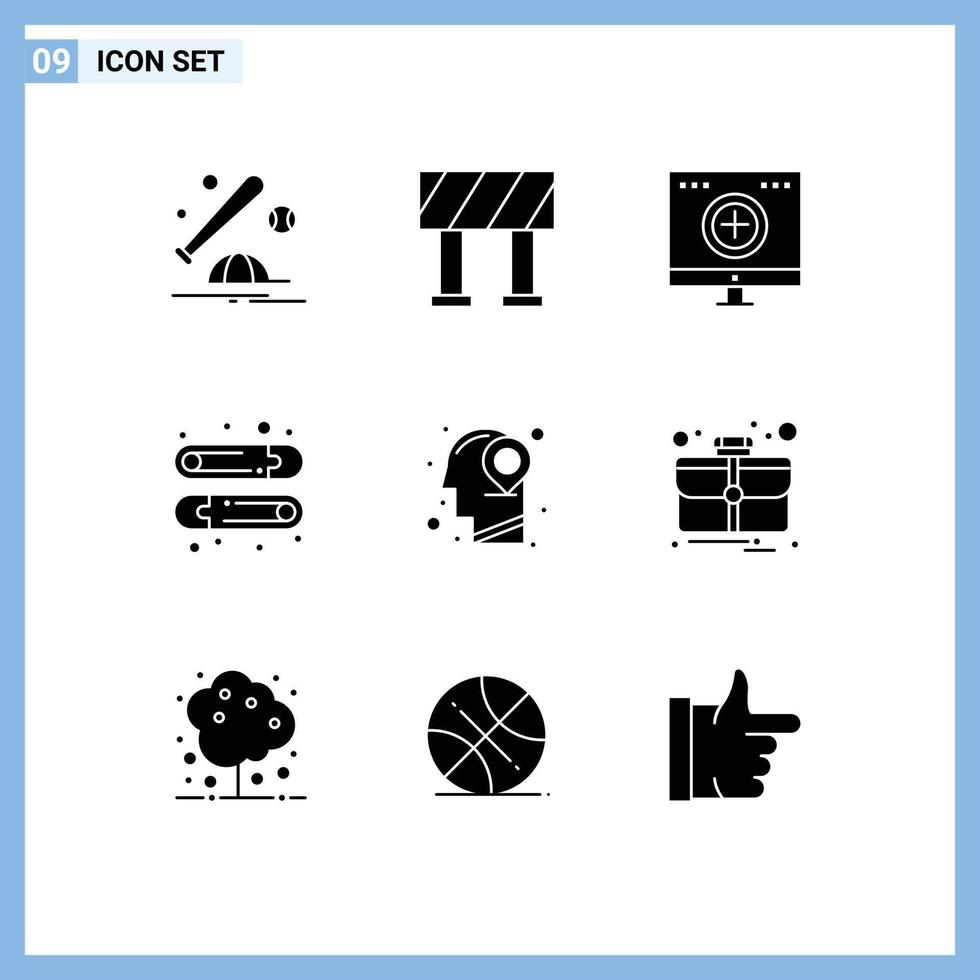 Pictogram Set of 9 Simple Solid Glyphs of map head computer pin baby Editable Vector Design Elements