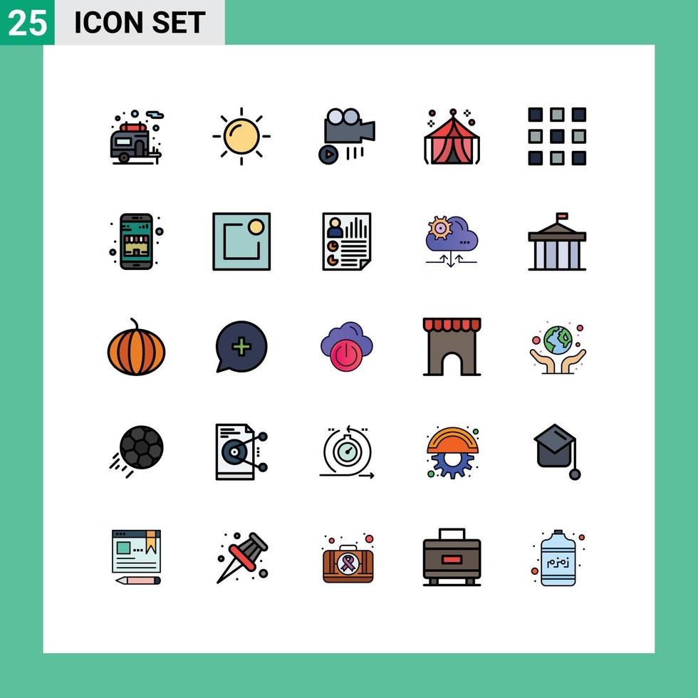Pictogram Set of 25 Simple Filled line Flat Colors of online shop buy video thumbnails tent Editable Vector Design Elements