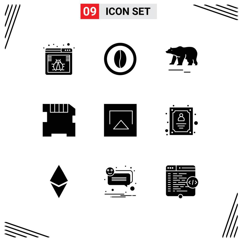 Pictogram Set of 9 Simple Solid Glyphs of airplay sd grain memory canada Editable Vector Design Elements