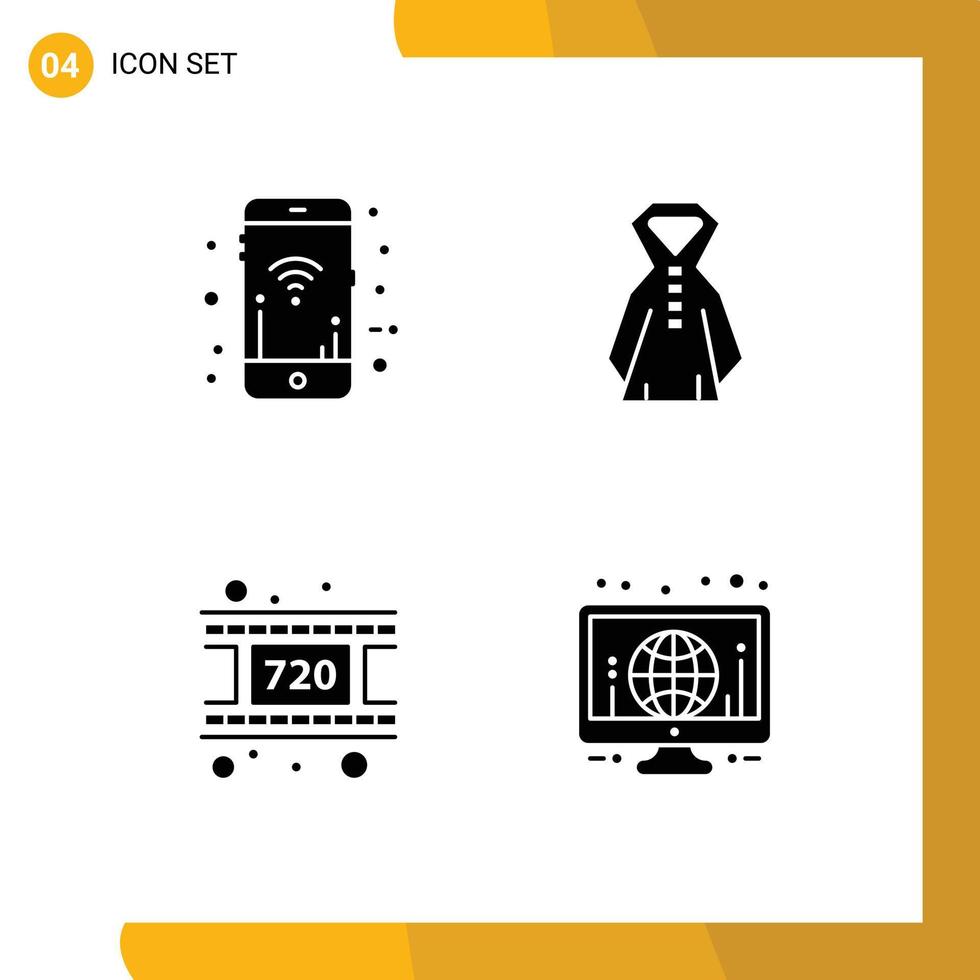 Mobile Interface Solid Glyph Set of Pictograms of mobile video wifi rainy monitor Editable Vector Design Elements