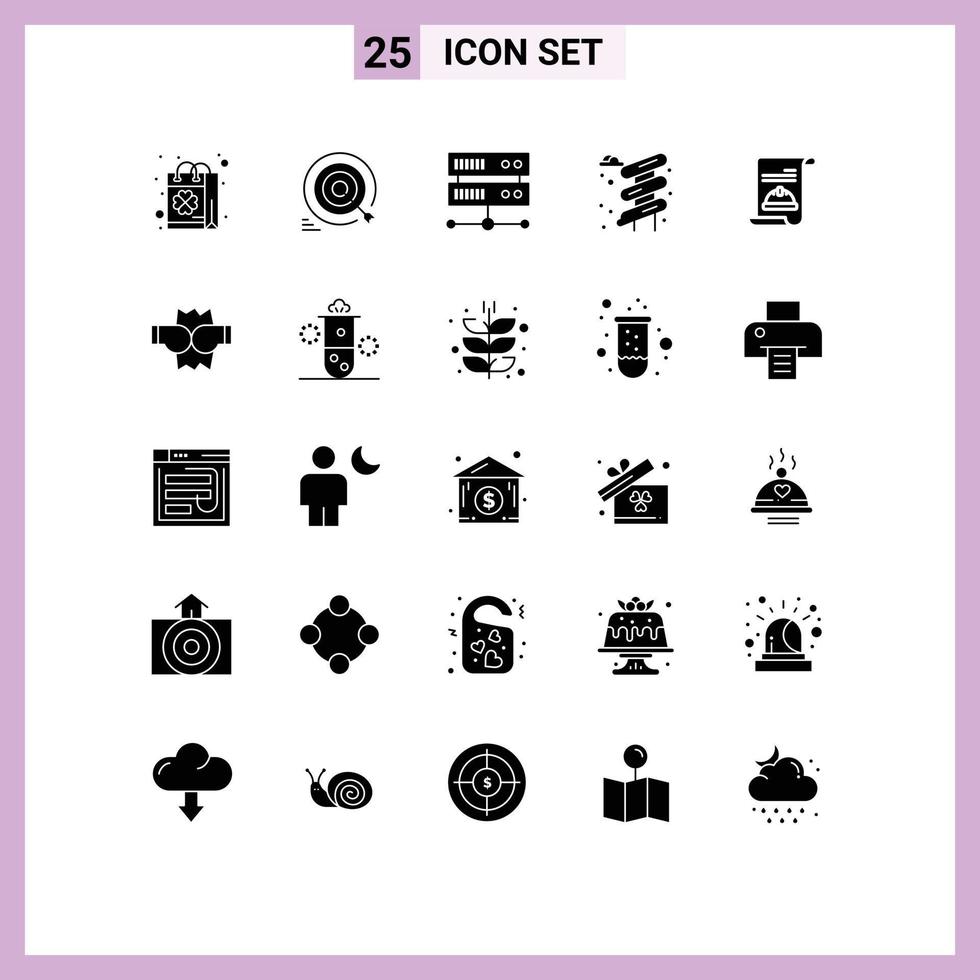 25 User Interface Solid Glyph Pack of modern Signs and Symbols of card park arrow water hosting center Editable Vector Design Elements