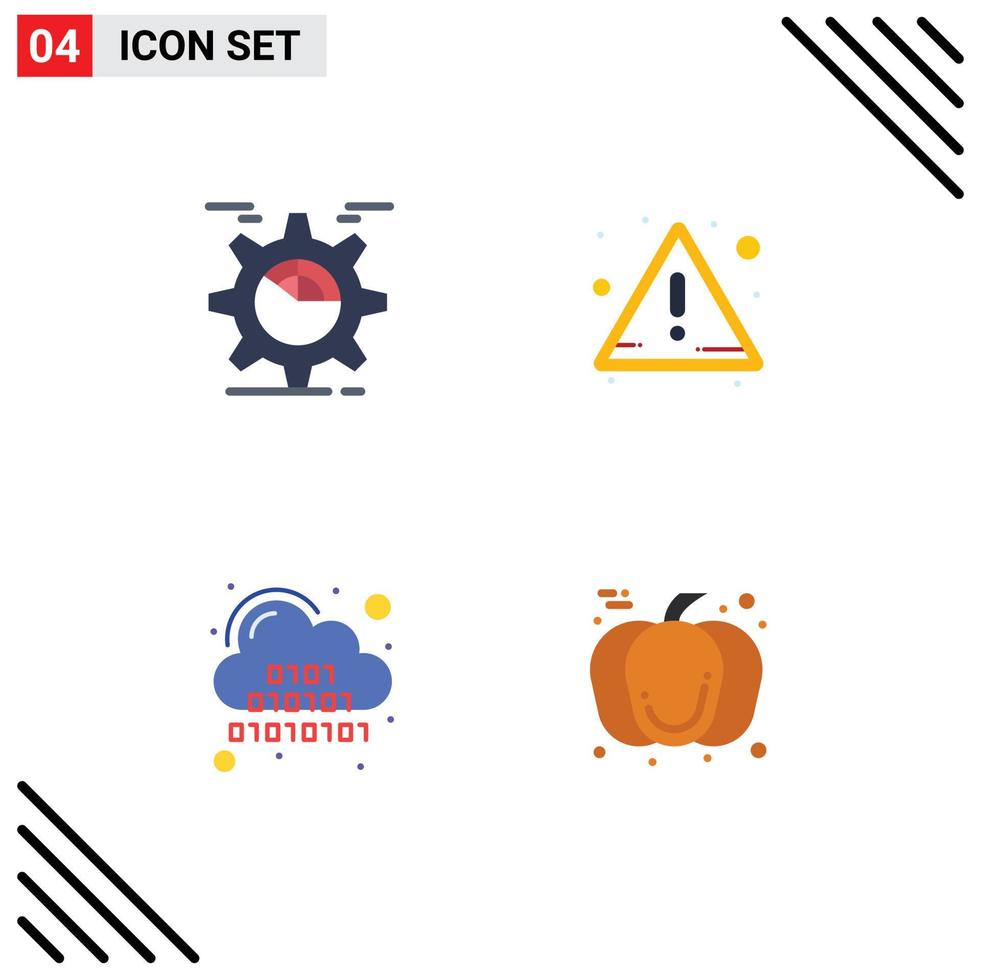 Editable Vector Line Pack of 4 Simple Flat Icons of setting cloud chart attention digital Editable Vector Design Elements