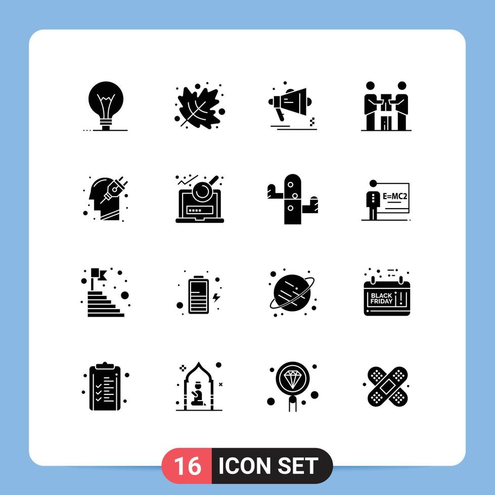 Modern Set of 16 Solid Glyphs Pictograph of head partnership marketing partners business Editable Vector Design Elements