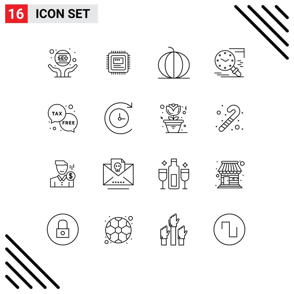 Pack of 16 creative Outlines of history magnifier hardware search pumpkin Editable Vector Design Elements