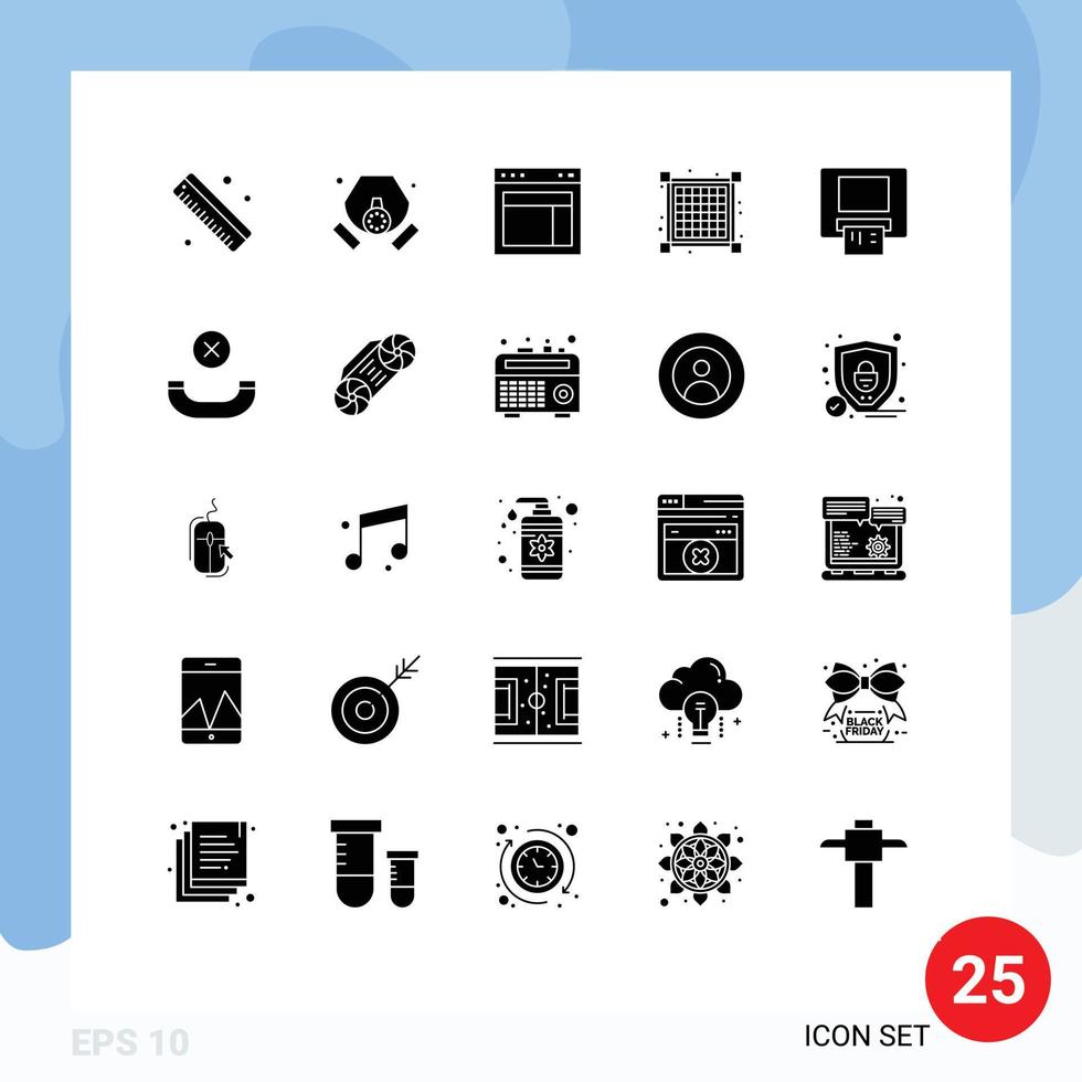 Set of 25 Vector Solid Glyphs on Grid for money atm layout view grid Editable Vector Design Elements