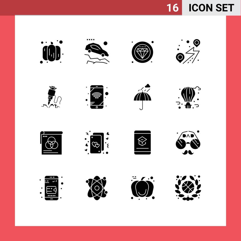 Pictogram Set of 16 Simple Solid Glyphs of construction drill premium road pin Editable Vector Design Elements