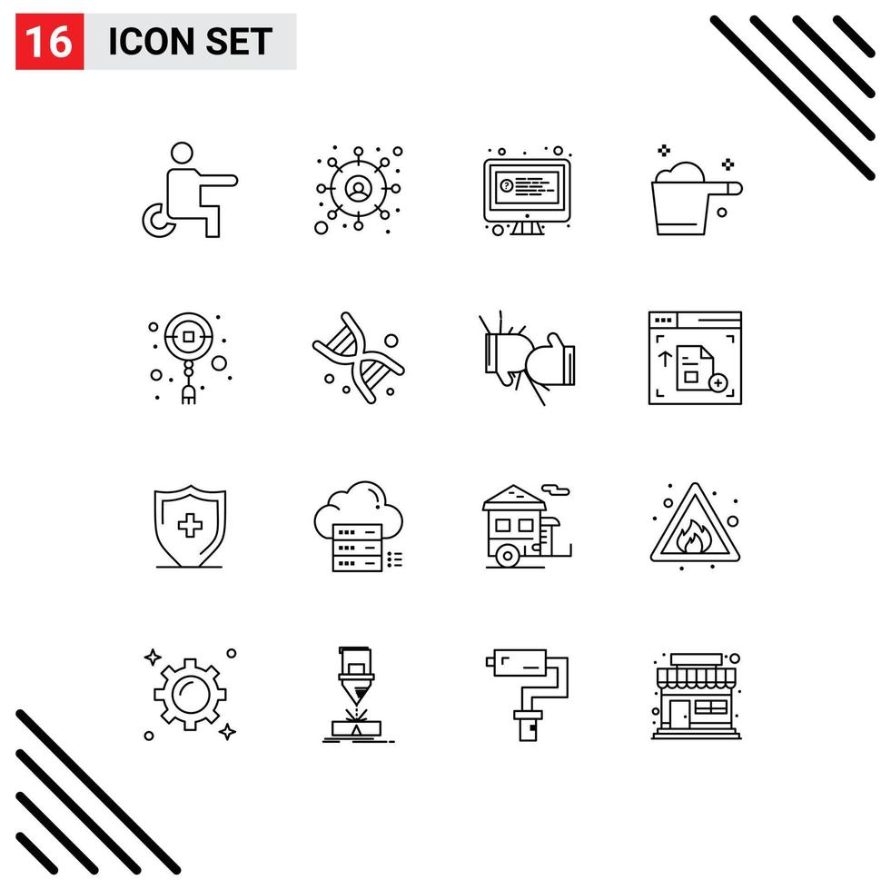 Pack of 16 Modern Outlines Signs and Symbols for Web Print Media such as new year chinese online housekeeping detergent Editable Vector Design Elements