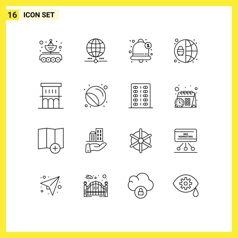 grupo de dieciséis moderno contornos conjunto para arquitectura proteccion datos red notificación editable vector diseño elementos