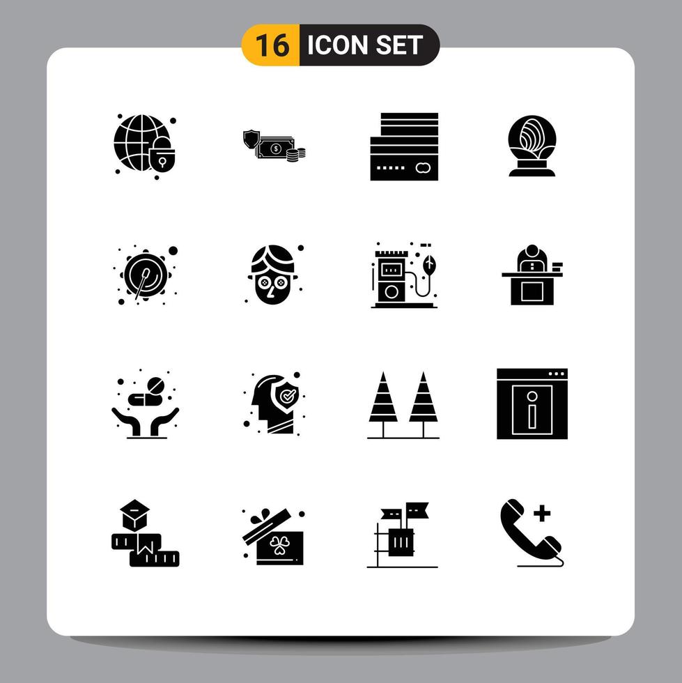 Modern Set of 16 Solid Glyphs and symbols such as globe payment gold money credit Editable Vector Design Elements