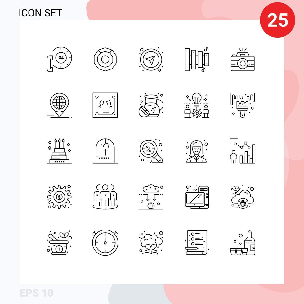 25 universal línea señales símbolos de imagen música cripto moneda equipo usuario editable vector diseño elementos