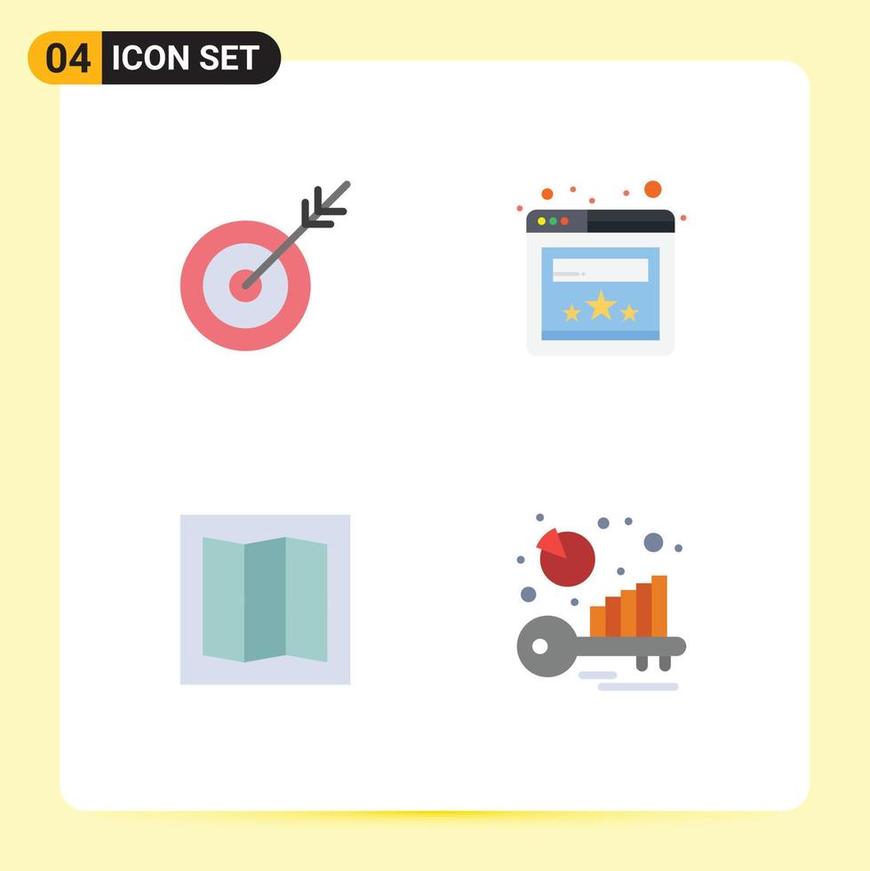 Group of 4 Modern Flat Icons Set for arrow benchmark target website keyword Editable Vector Design Elements