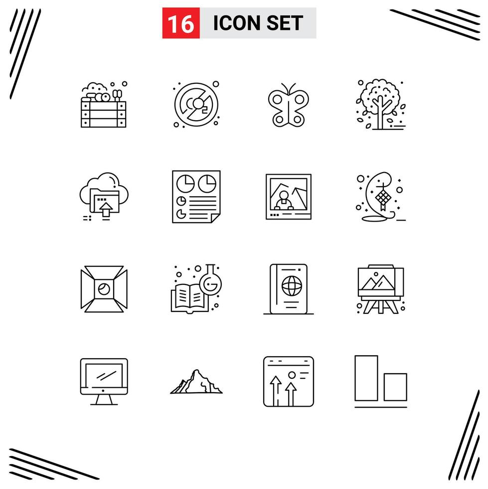 User Interface Pack of 16 Basic Outlines of up upload butterfly tree autumn Editable Vector Design Elements
