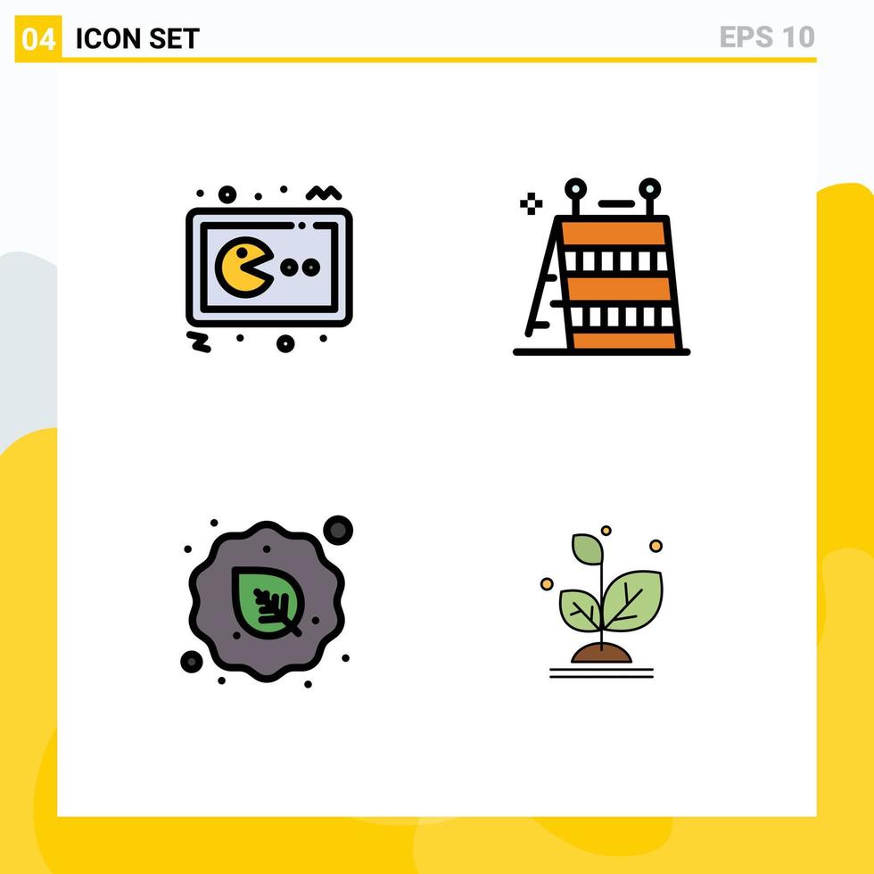 4 Creative Icons Modern Signs and Symbols of pac man diet gamepad construction raw Editable Vector Design Elements