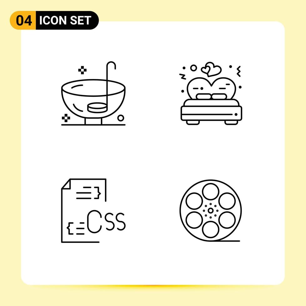 Universal Icon Symbols Group of 4 Modern Filledline Flat Colors of dinner coding punch love develop Editable Vector Design Elements