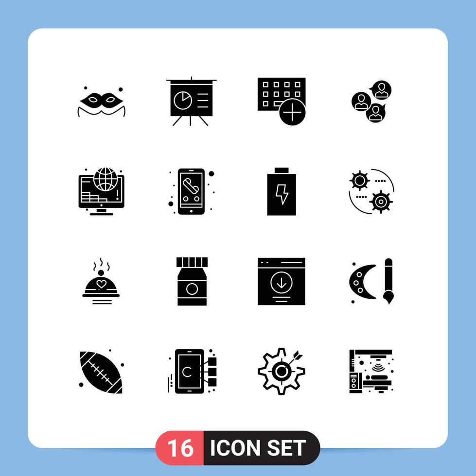 Pack of 16 creative Solid Glyphs of online modern devices group business Editable Vector Design Elements