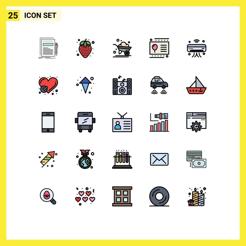 Mobile Interface Filled line Flat Color Set of 25 Pictograms of internet party agriculture kid gift card Editable Vector Design Elements
