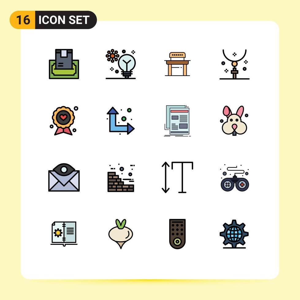 Pack of 16 Modern Flat Color Filled Lines Signs and Symbols for Web Print Media such as holiday easter intelligence cross chair Editable Creative Vector Design Elements