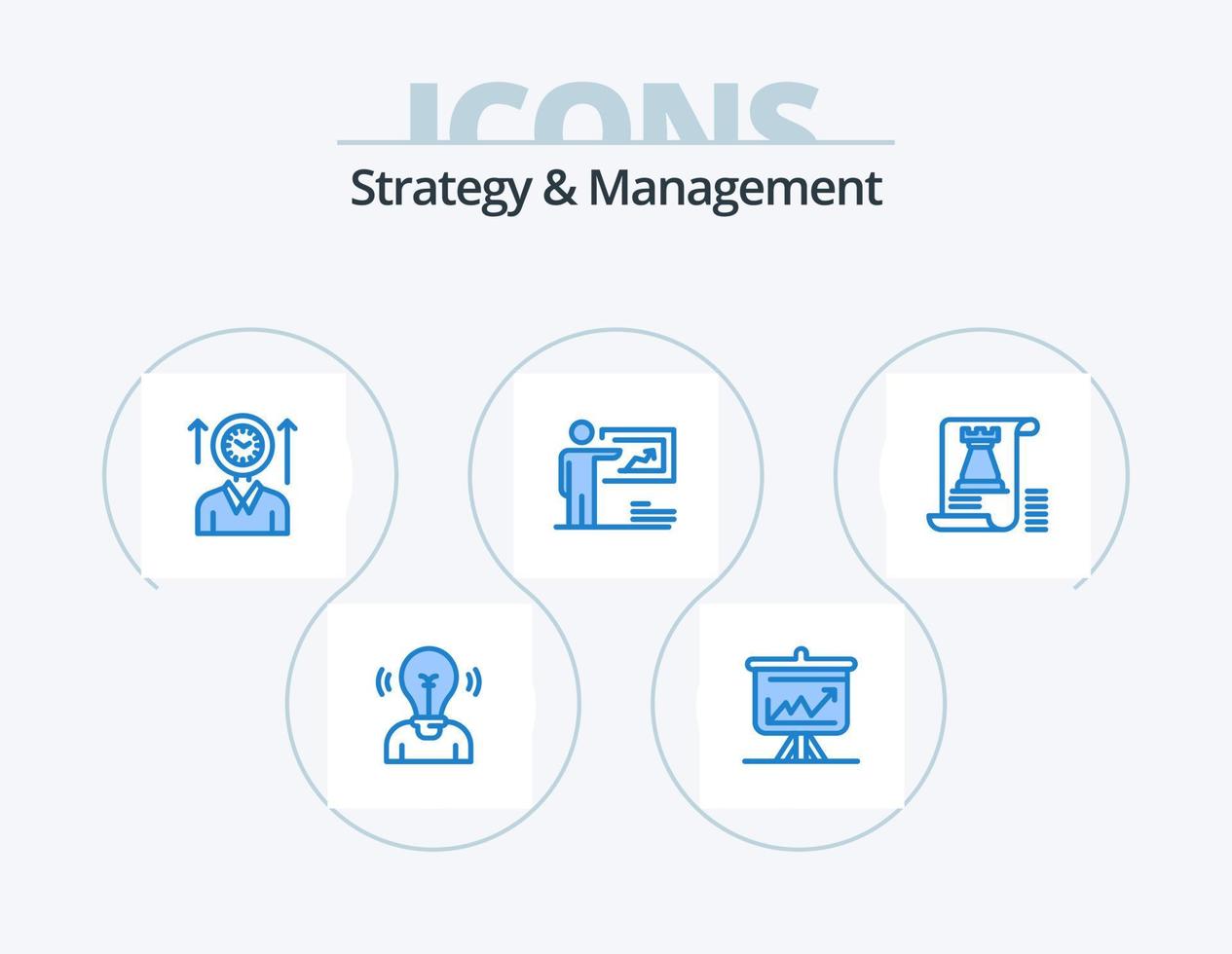 Strategy And Management Blue Icon Pack 5 Icon Design. strategy. presentation. board. hours. user vector