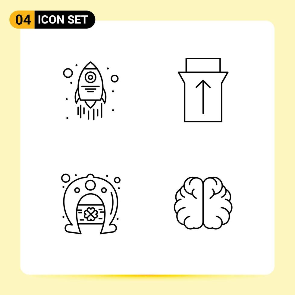 Line Pack of 4 Universal Symbols of launch horseshoe gesture day education Editable Vector Design Elements