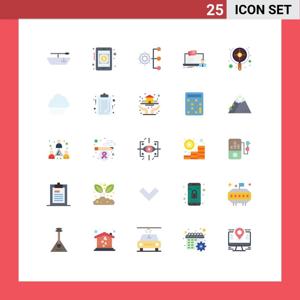 25 Universal Flat Color Signs Symbols of focus seo organization search computer Editable Vector Design Elements