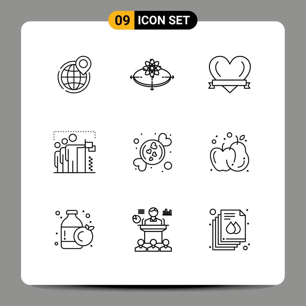 9 Universal Outlines Set for Web and Mobile Applications group team idea flag love Editable Vector Design Elements