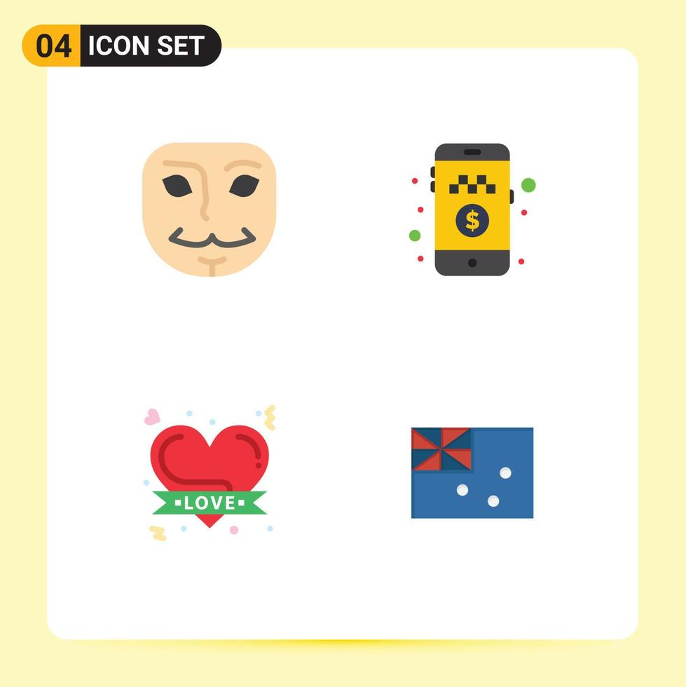 Set of 4 Commercial Flat Icons pack for anonymous love online cab booking ride aussie Editable Vector Design Elements