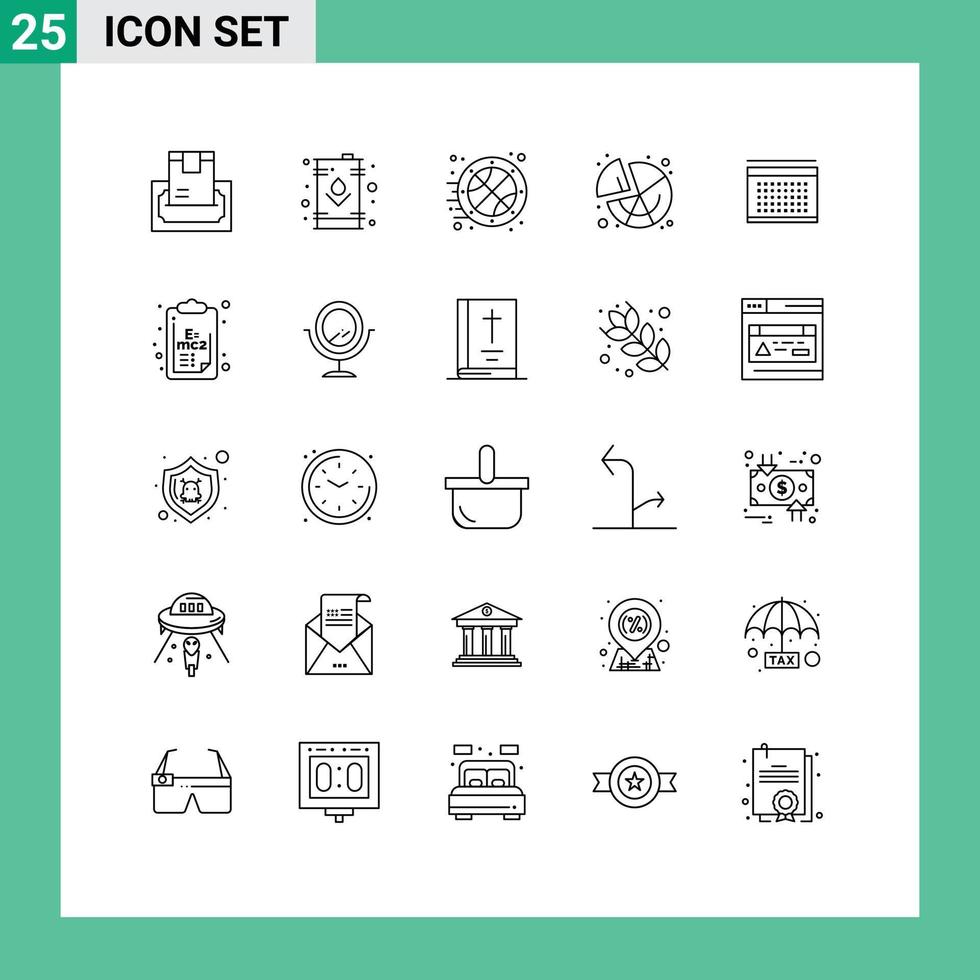 Mobile Interface Line Set of 25 Pictograms of graph pie oil chart sports Editable Vector Design Elements