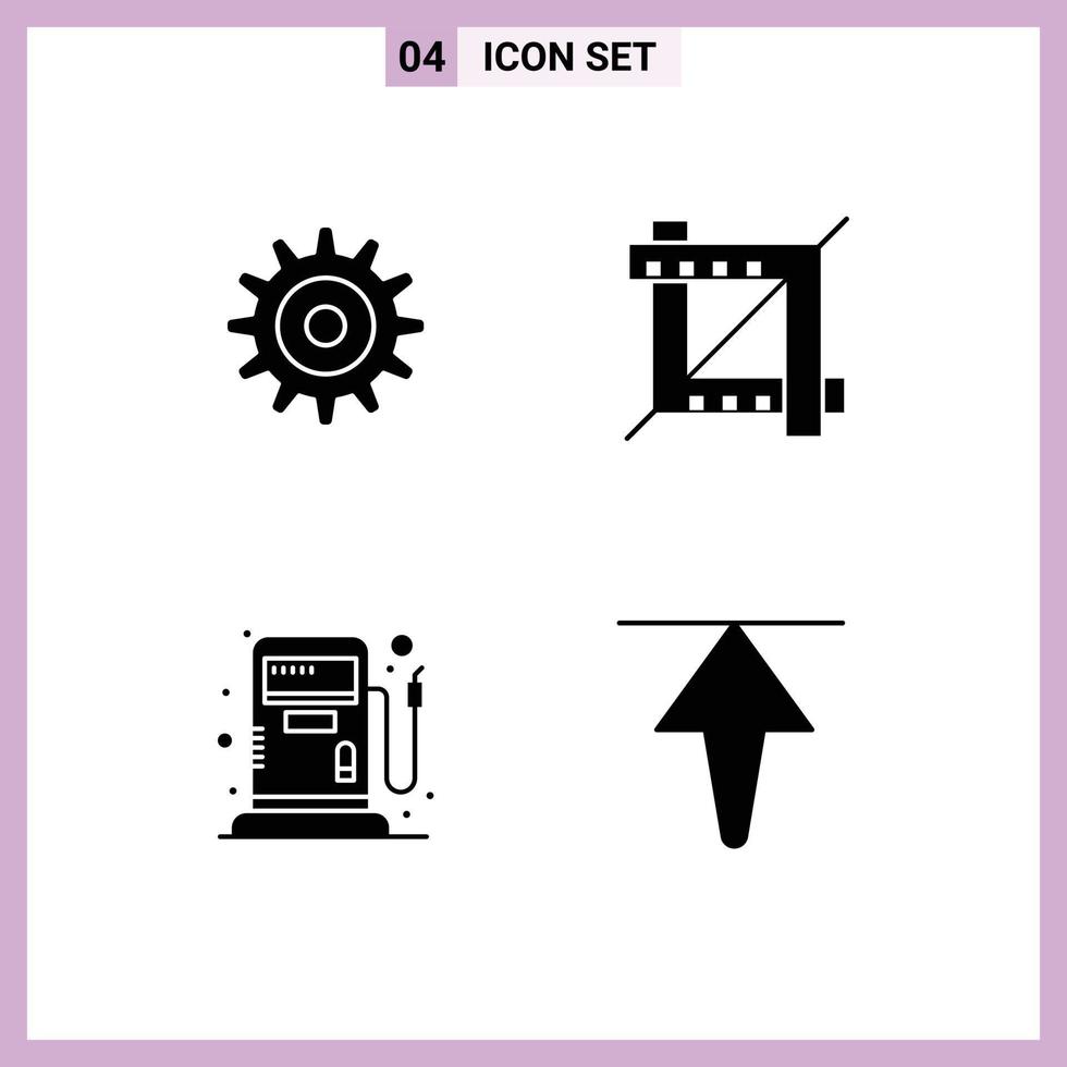 4 Thematic Vector Solid Glyphs and Editable Symbols of gear arrow crop fuel up Editable Vector Design Elements