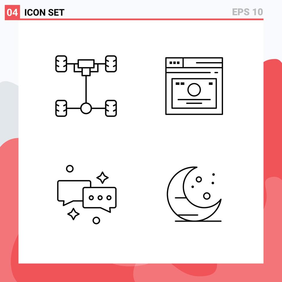 Set of 4 Modern UI Icons Symbols Signs for auto chat mechanics page mail Editable Vector Design Elements