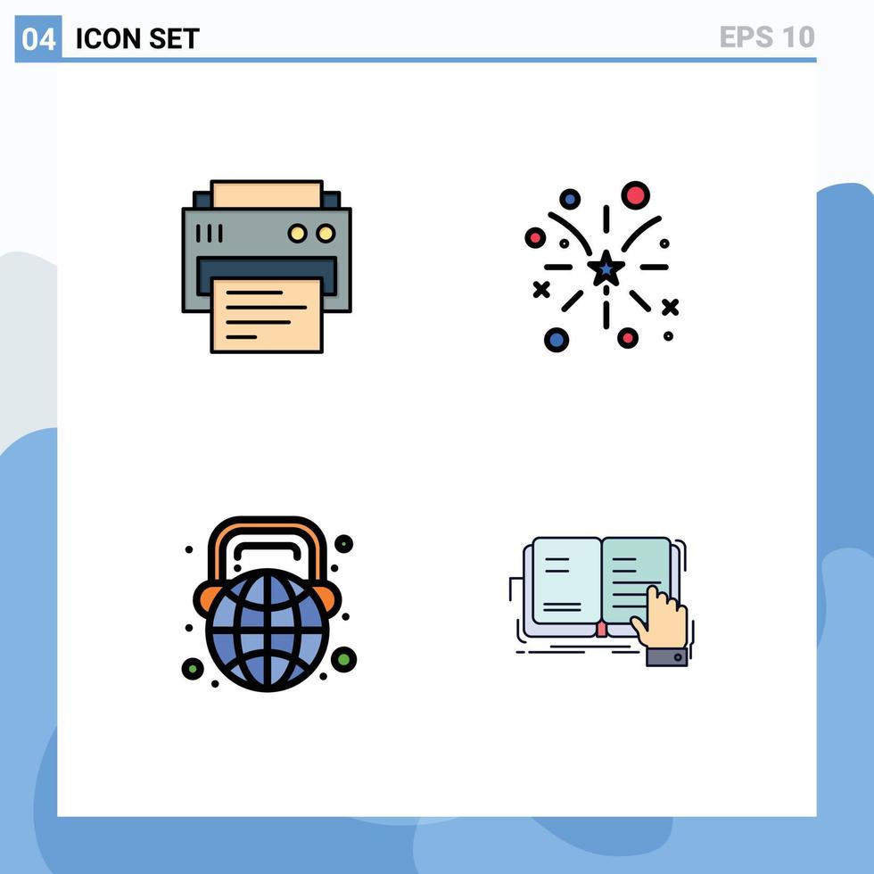 4 User Interface Filledline Flat Color Pack of modern Signs and Symbols of printer globe education american world Editable Vector Design Elements