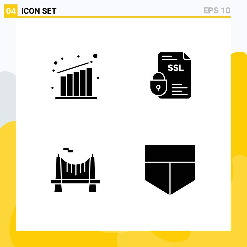 Set of 4 Modern UI Icons Symbols Signs for business city banking security road Editable Vector Design Elements