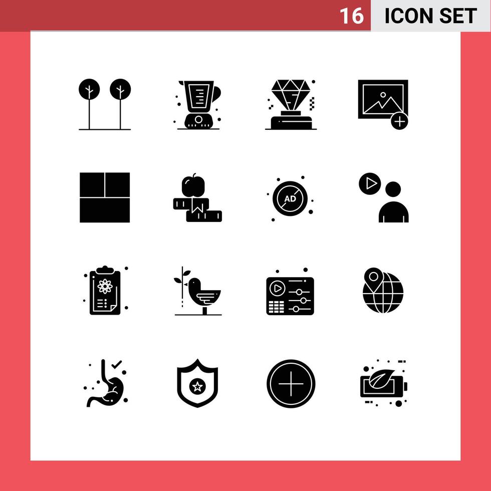 16 Thematic Vector Solid Glyphs and Editable Symbols of education grid measuring photo add Editable Vector Design Elements