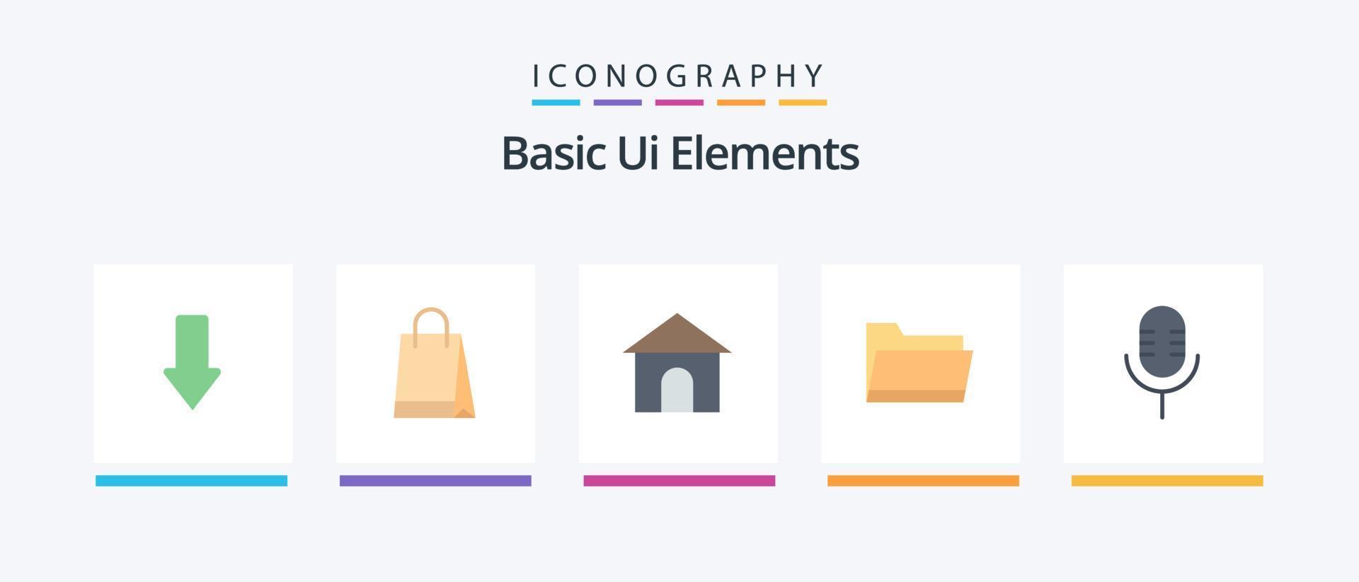 Basic Ui Elements Flat 5 Icon Pack Including microphone. storage. building. data. folder. Creative Icons Design vector