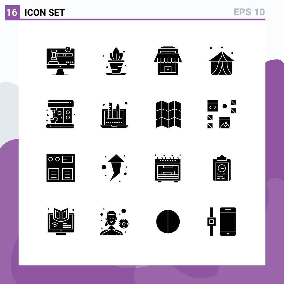Universal Icon Symbols Group of 16 Modern Solid Glyphs of creativity machine real coffee fair Editable Vector Design Elements